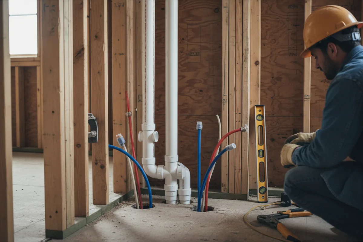 Drain and supply rough-in during Sump Pump Repair in McPherson